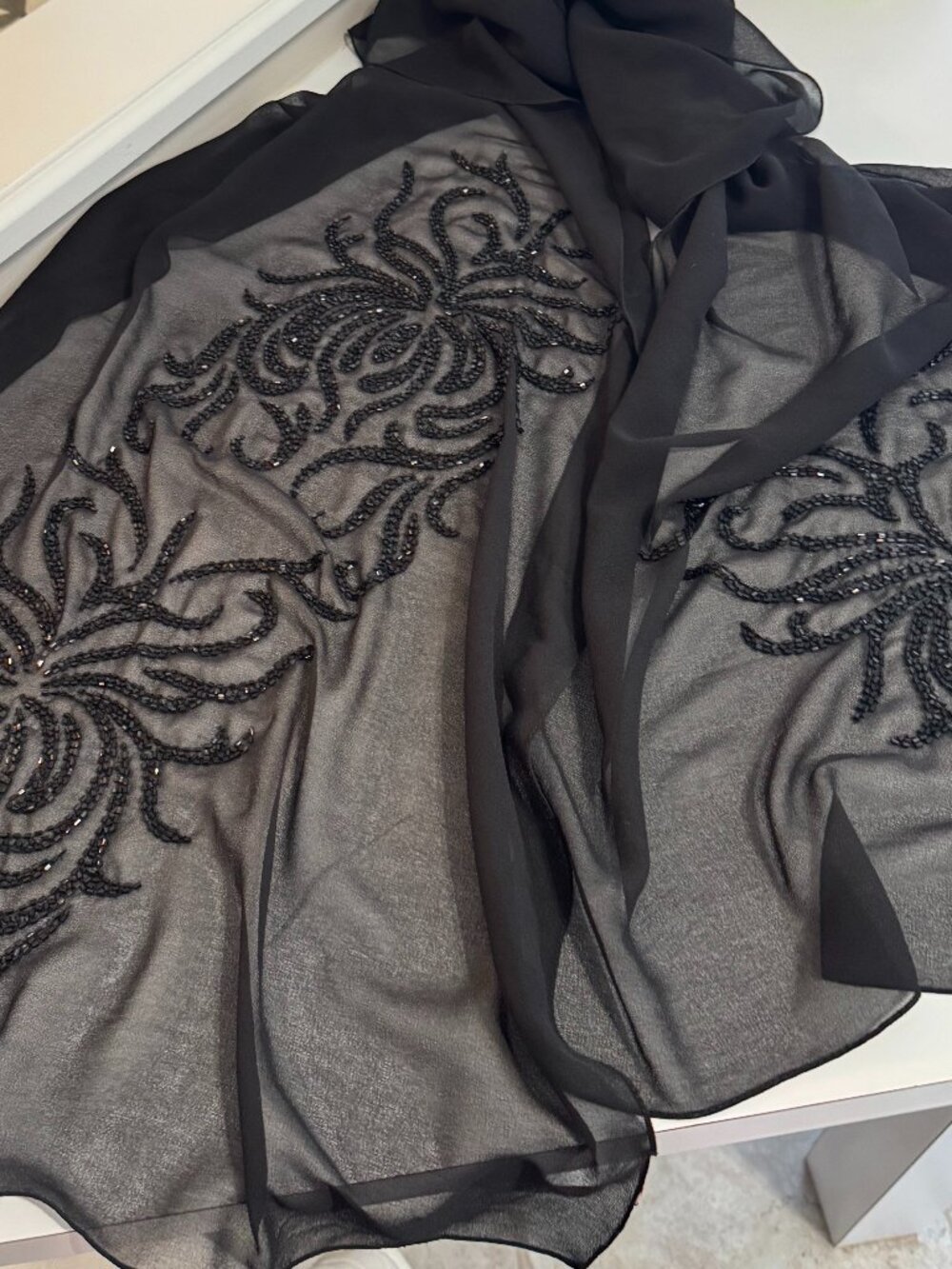 Black Chiffon Sequin Beaded Shawl Wrap – Elegant Evening Scarf -wedding guest